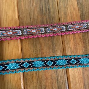 Southwest Beaded Leather Aztec Western Dog Collar Size Large 27”